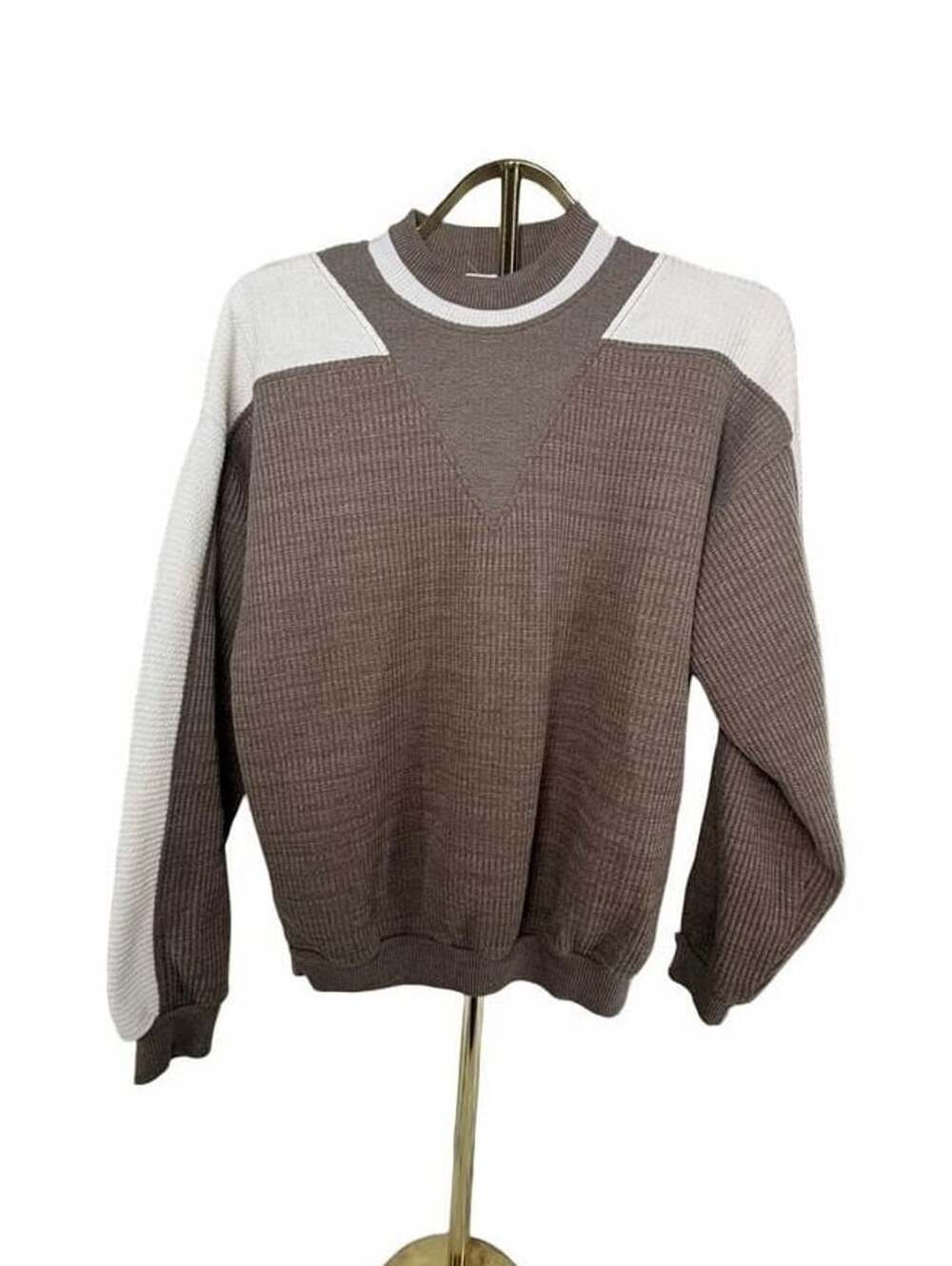 Vintage Jean Michaud Knit Sweater Two-Tone Brown White Size XL